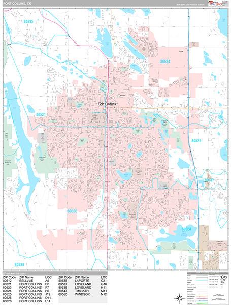 Fort Collins City Wall Map Premium Style